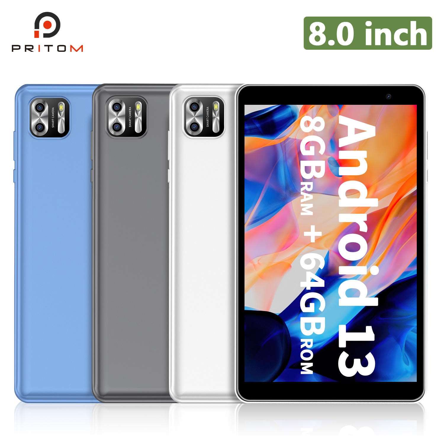 PRITOM タブレット Android13 8インチ アンドロイドタブレット 5000mAh 8（4+4仮想）GB RAM　64GB RO