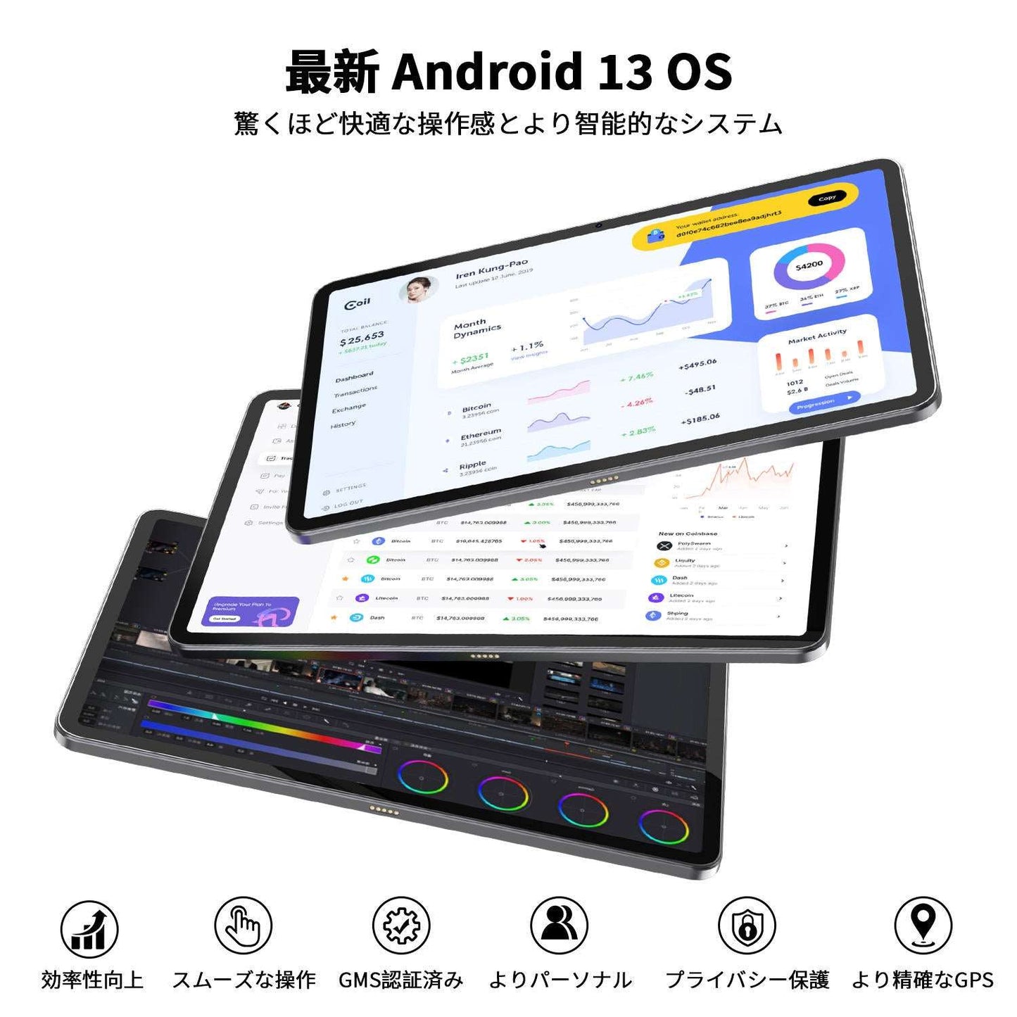 VASOUN タブレット 12インチ Android13 2.4G/5G WiFiモデル 高性能 T616 8コア 16(8+8拡張)256GB2TB拡張 SIMフリー 8000mAh 高性能 送料無料 保証期間付き GMS認証積