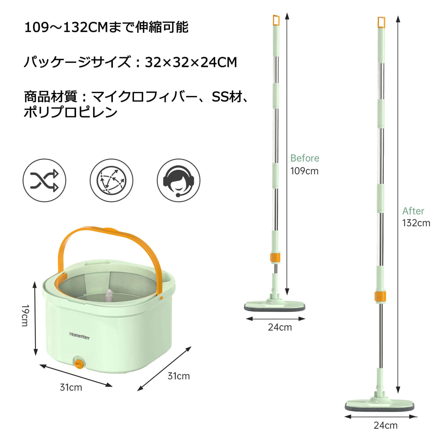Homettler モップ ホームットラー 回転モップ 3.5L大容量 二枚セット