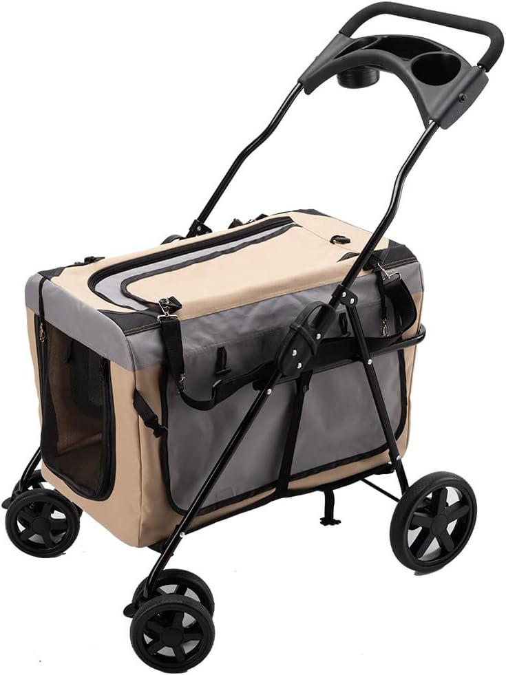 ペット-カート 軽量コンパクト 耐荷重25Kg 前輪360°回転 後輪ブレーキ付き
