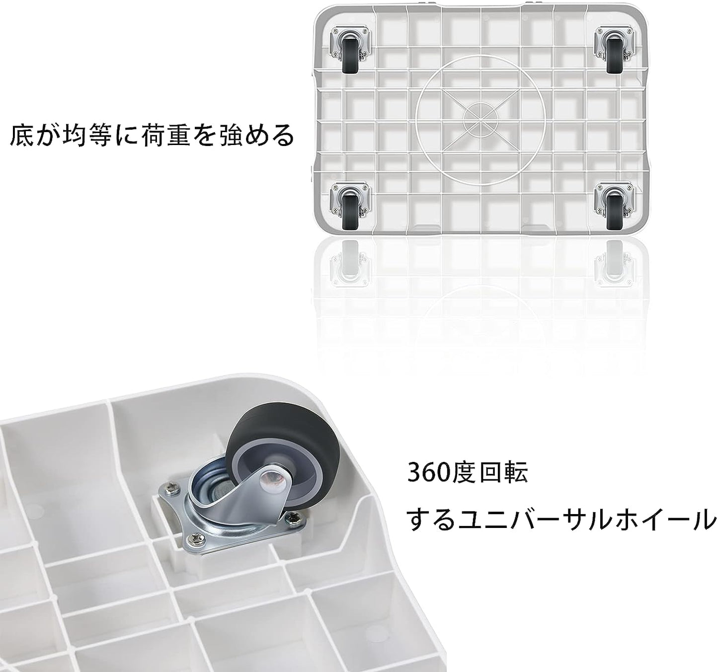 連結平台車キャリー収納ホーム 台車軽量 静音 ネット重0.85kg 耐荷重120kg 幅28.5×奥行40.5×高さ6.1cm ポリプロピレン 白