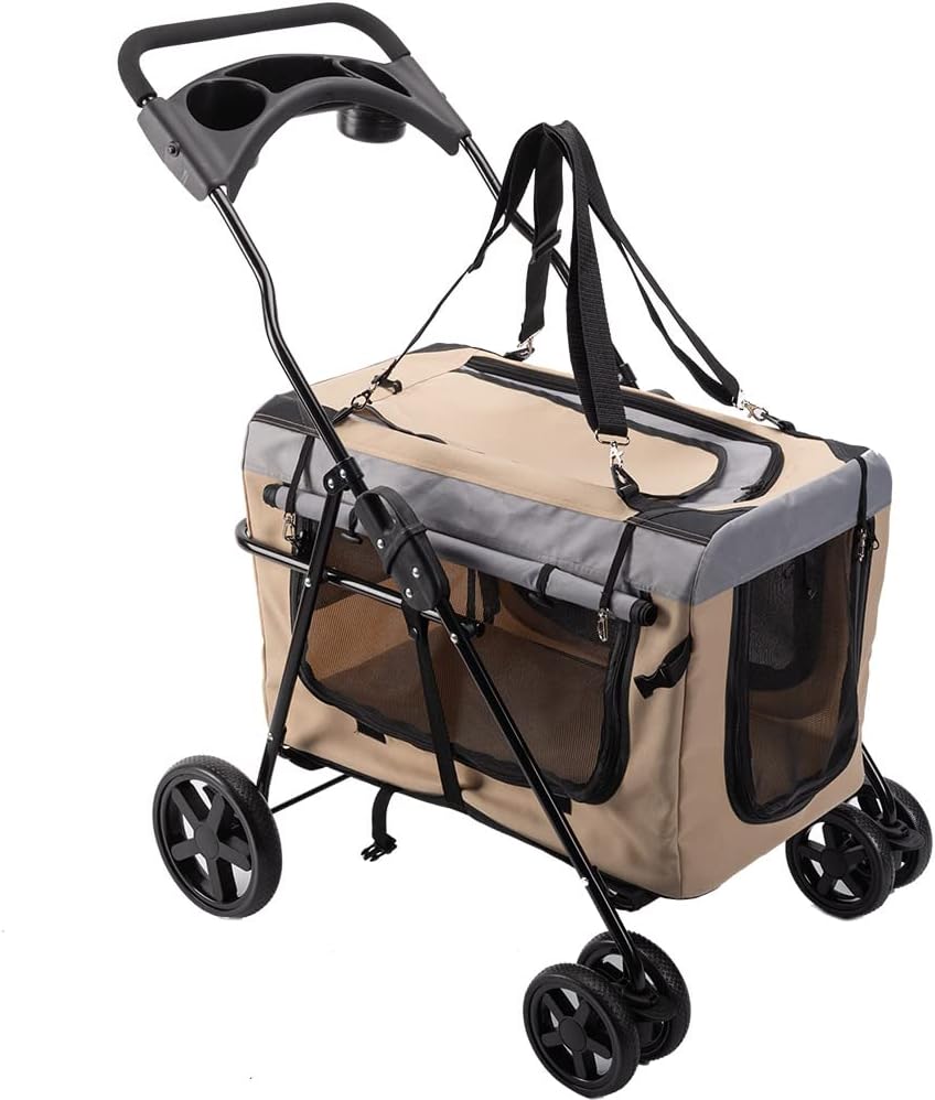 ペット-カート 軽量コンパクト 耐荷重25Kg 前輪360°回転 後輪ブレーキ付き