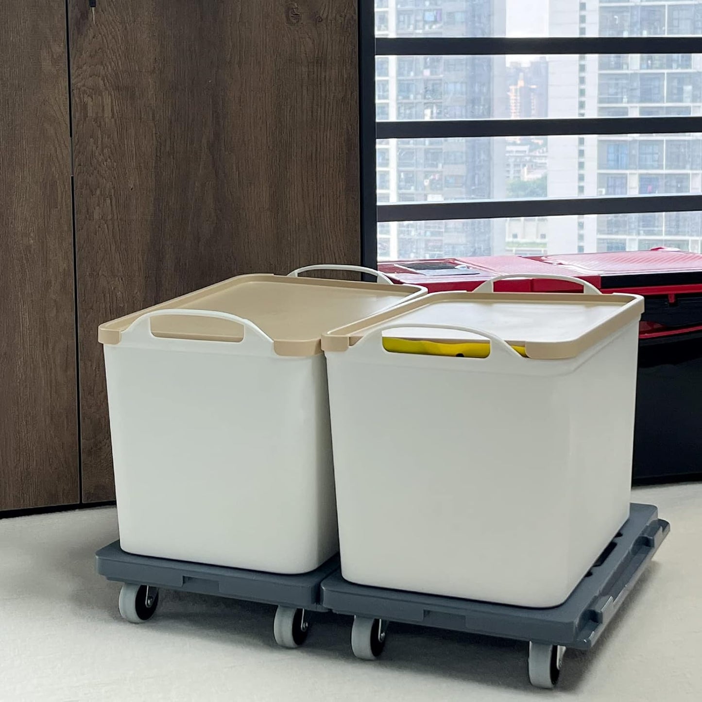 Uholan連結平台車41.5×28cm カート キャリー【2台組セット】 耐荷重100kg 軽量1.25kg 台車縦横連結可能 スタッキング運搬台車 家庭用
