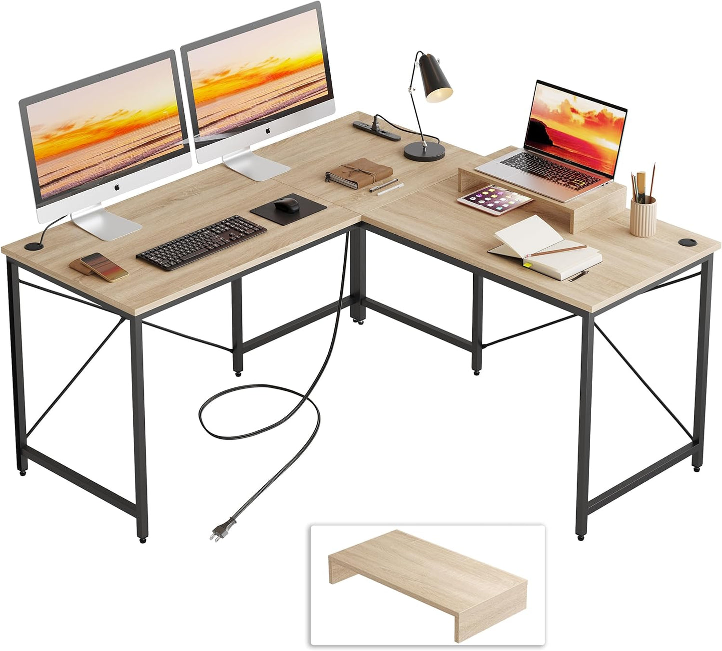 Bestier l字デスク パソコンデスク コンセント付き 幅150cm×奥行150cm pcデスク デスク