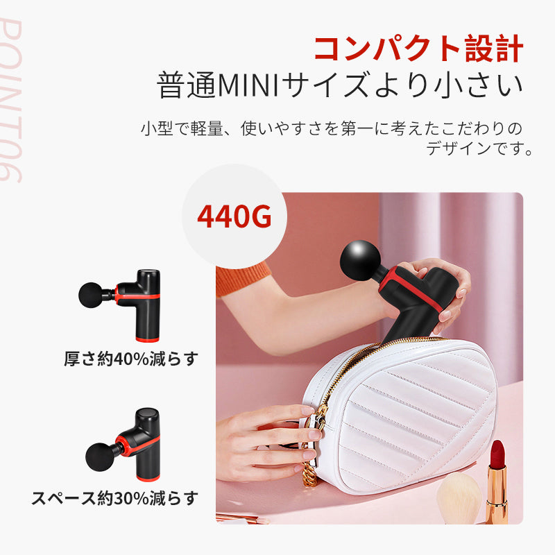 ミニ 筋膜リリース ガン 電動マッサージ器 5種類のアタッチメント 1800mAh大容量バッテリー 3200回転/分 マッサージガン 40DB低騒音 4段階振動レベル調節 Type-c充電