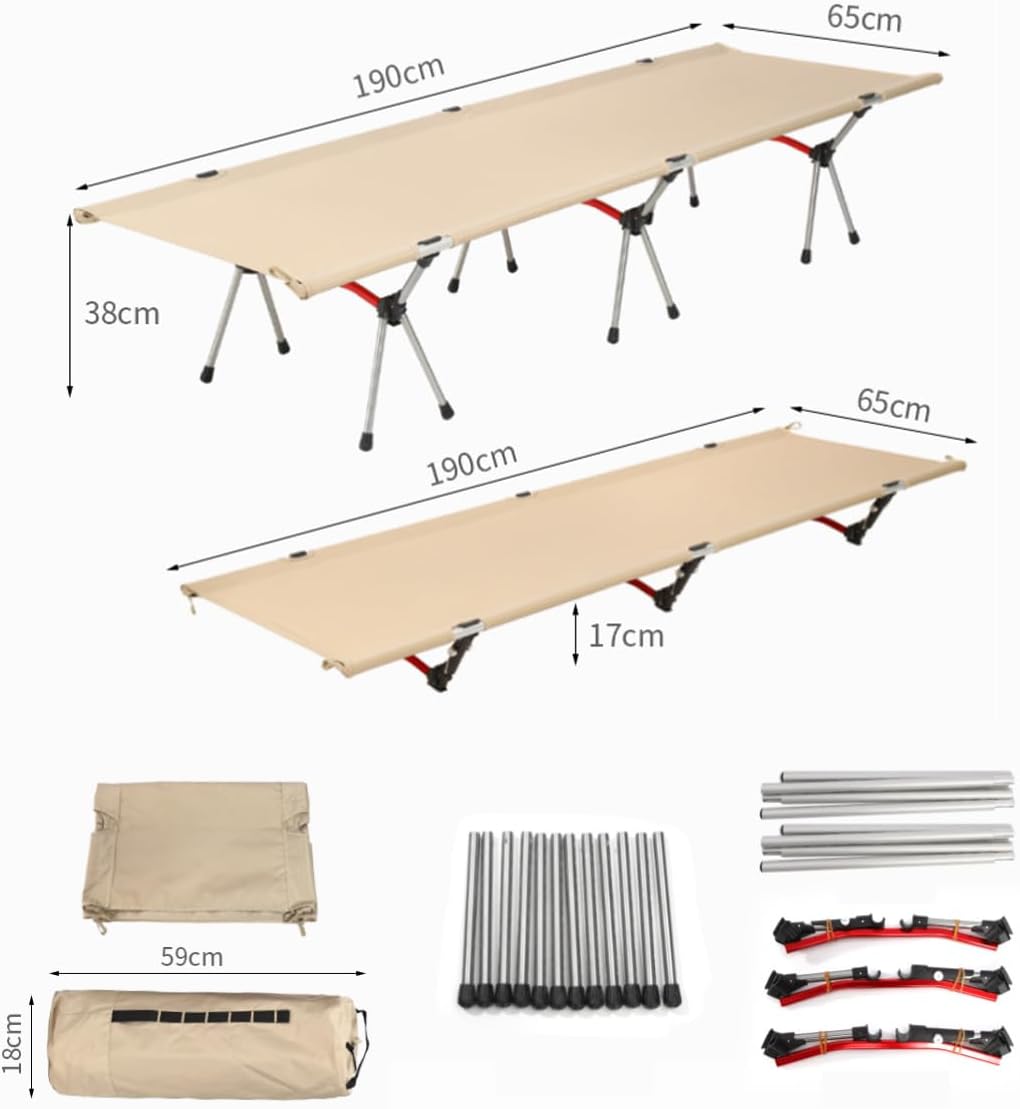 ベッド キャンプコット 折りたたみ式 2WAYS 高低兼用 簡易ベッド 超軽量 持ち運びやすい アウトドアベッド 野外用 釣り キャンプ 高み17-38CM 耐荷重150kg (カーキ)
