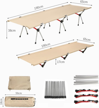 ベッド キャンプコット 折りたたみ式 2WAYS 高低兼用 簡易ベッド 超軽量 持ち運びやすい アウトドアベッド 野外用 釣り キャンプ 高み17-38CM 耐荷重150kg (カーキ)
