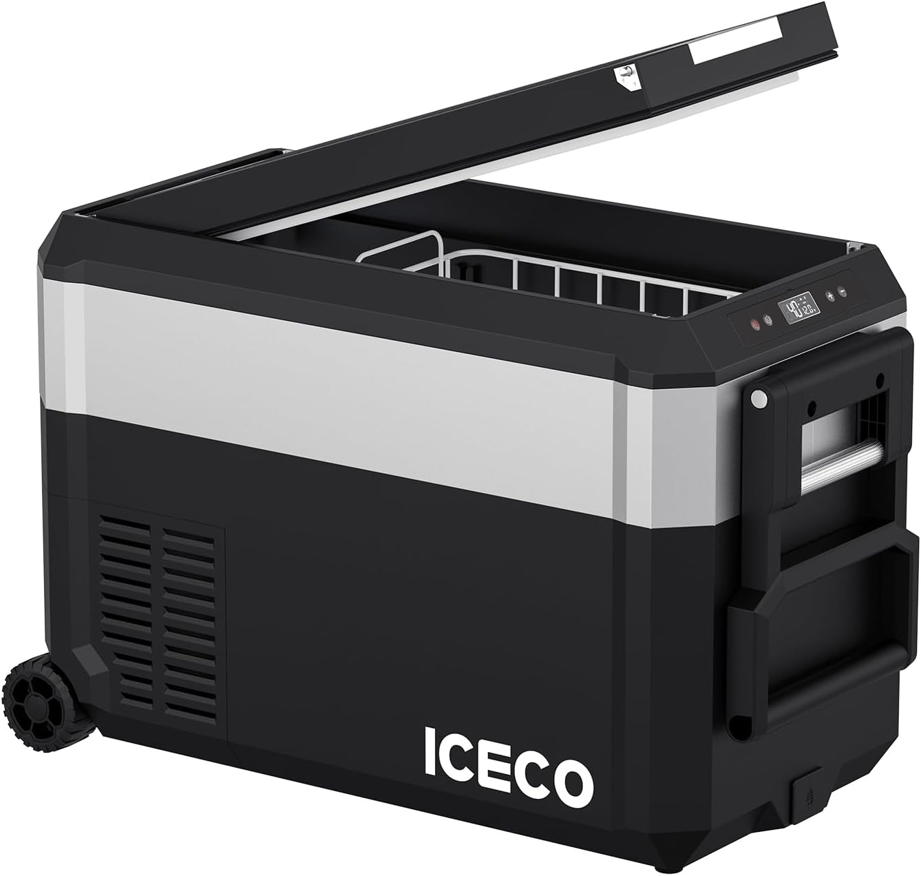 ICECO JP40 車載冷蔵庫 40L -20℃～20℃ 急速冷凍 2室独立温度制御 ポータブル冷蔵庫  アプリ制御 静音 3WAY電源対応 庫内灯付き DC12V/24V AC100V