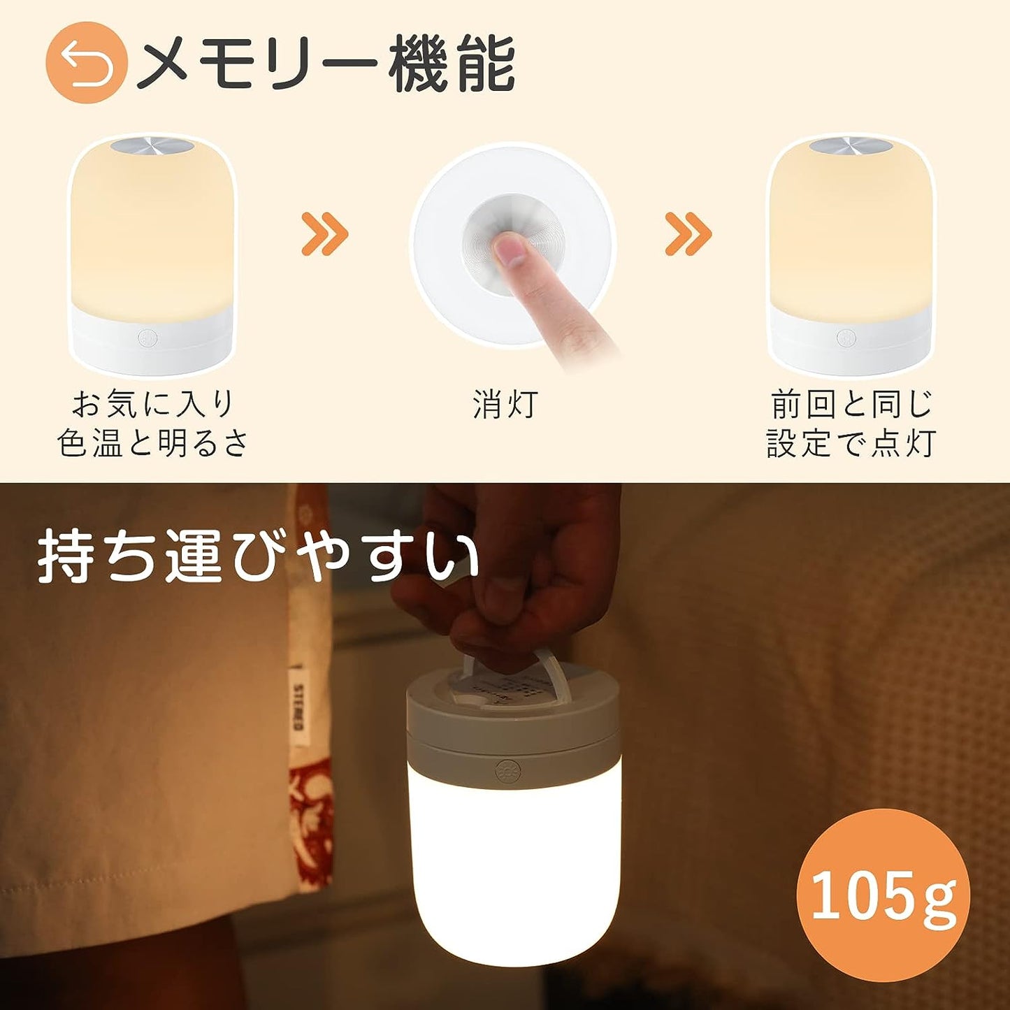 Umimile 授乳ライト LEDナイトライト ベッドサイドランプ リモコン付き 充電式 調光調色 タッチ メモリー機能