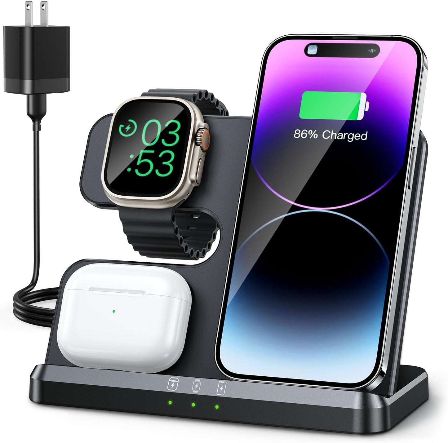 JARGOU Phoneワイヤレス充電器3in1アップルウォッチ充電器同時にiPhone/Apple Watch/AirPods に対応 急速充電置くだけワイヤレス充電器