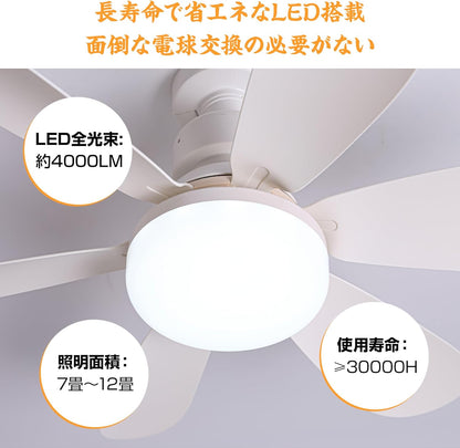 Parrot Uncle LEDシーリングファンライト40W 6枚羽根 12畳 120W相当 4000LM LED 無階段調色/調光 3段階風量調整  延長パイプ2本/リモコン/引掛けモデル付き