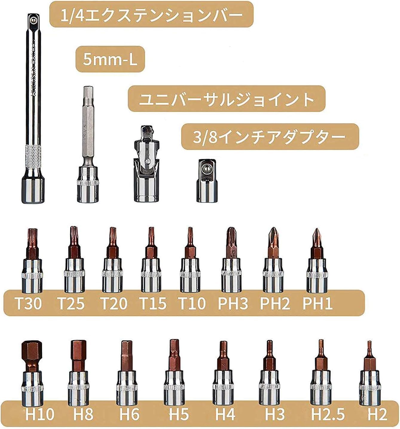 プレセット型 トルクレンチ 21点組 修理レンチ 2～20Nm 差込角6.35mm(1/4インチ) 精度±3% 両回転対応 ソケットレンチセット 9.5mm（3/8インチ）変換アダプター付き ディープソケット付き 自動車用、自電車、オートバイ、機械の整備 作業工具