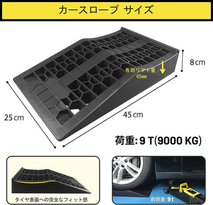 ROBLOCK カースロープ リフト タイヤスロープ耐荷重9T，低間隙ジャッキ支持自動車カースロープオイル交換及び車両メンテナンス用， 軽量 2個組 44.5cmx25cmx8cm