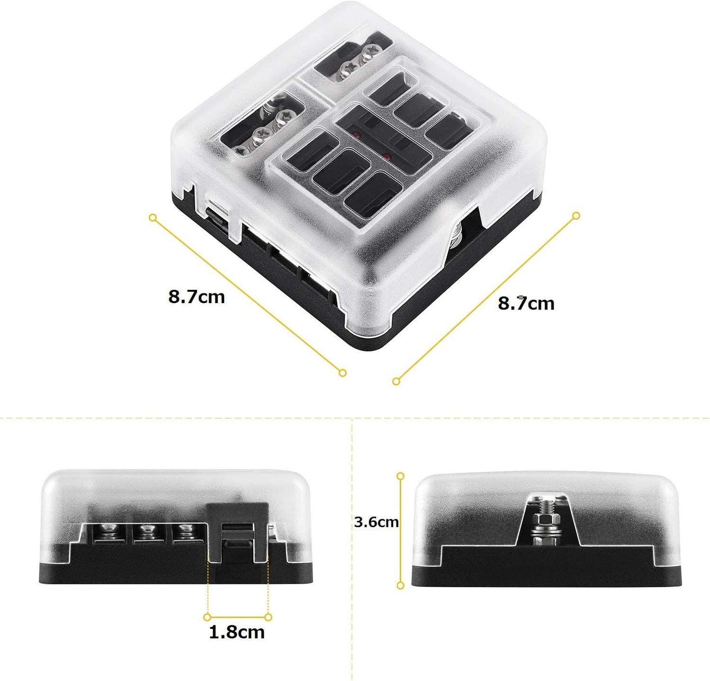 Kohree ヒューズボックス ホルダー 6WAY 防水防塵 LED警告ライト 回路保護ブロック ヒューズキット&ステッカー付き ATO ATC ブレードヒューズ 自動車 トライク ボート用 12V-32V
