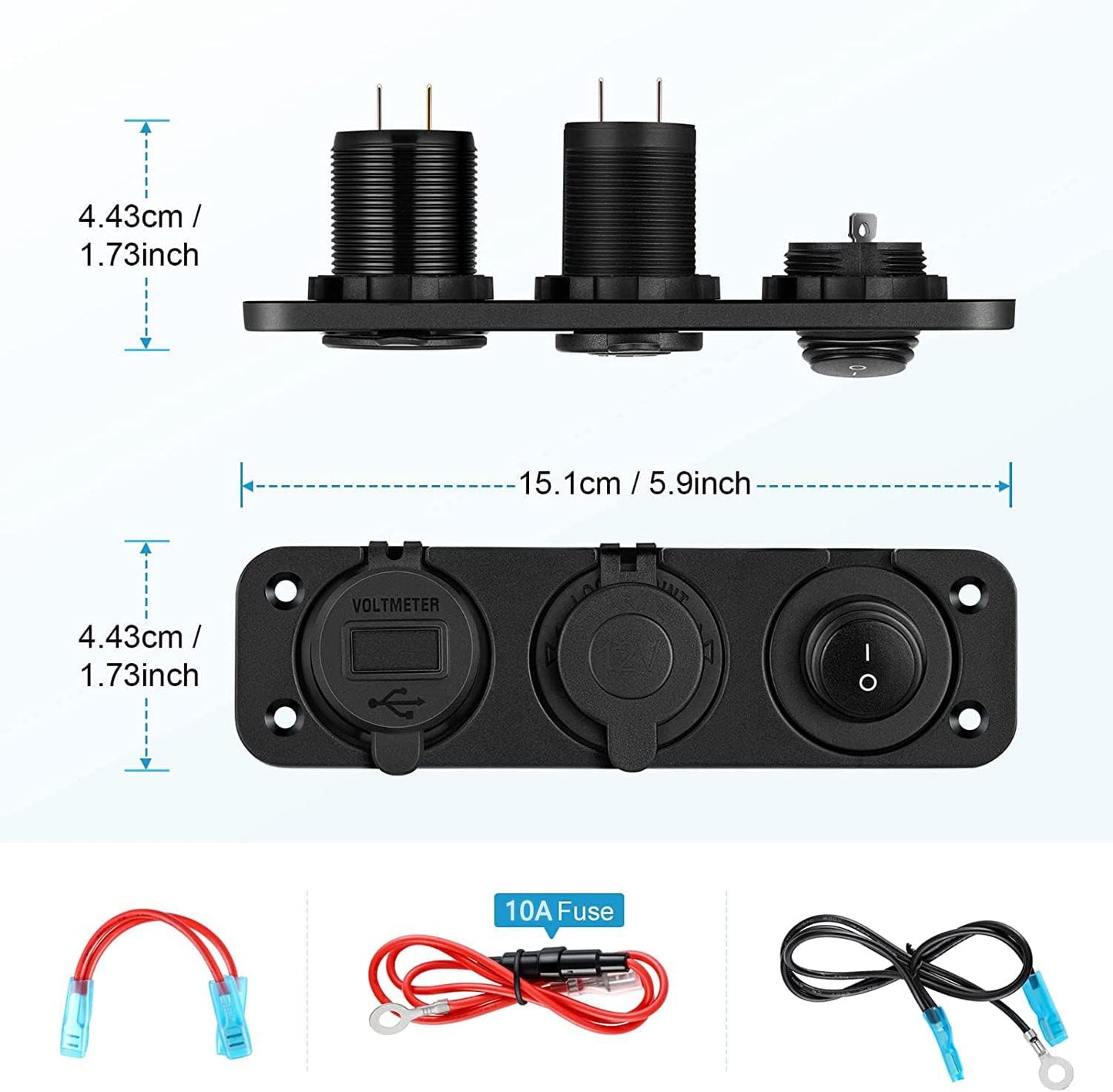 Kohree カーチャージャーパネル PD Type-C＆QC3.0 USBポート 急速充電 スイッチパネル usb電源ソケット シガーライター ロッカースイッチ LED電圧計付 防水