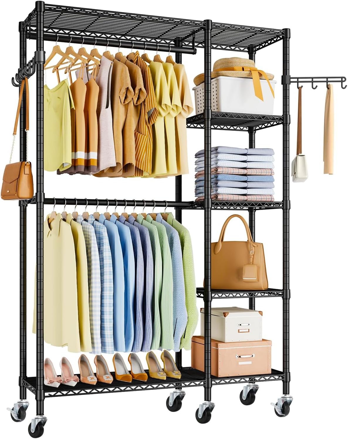 ハンガーラック 頑丈 2段 大容量 洋服ラック 耐荷重260kg