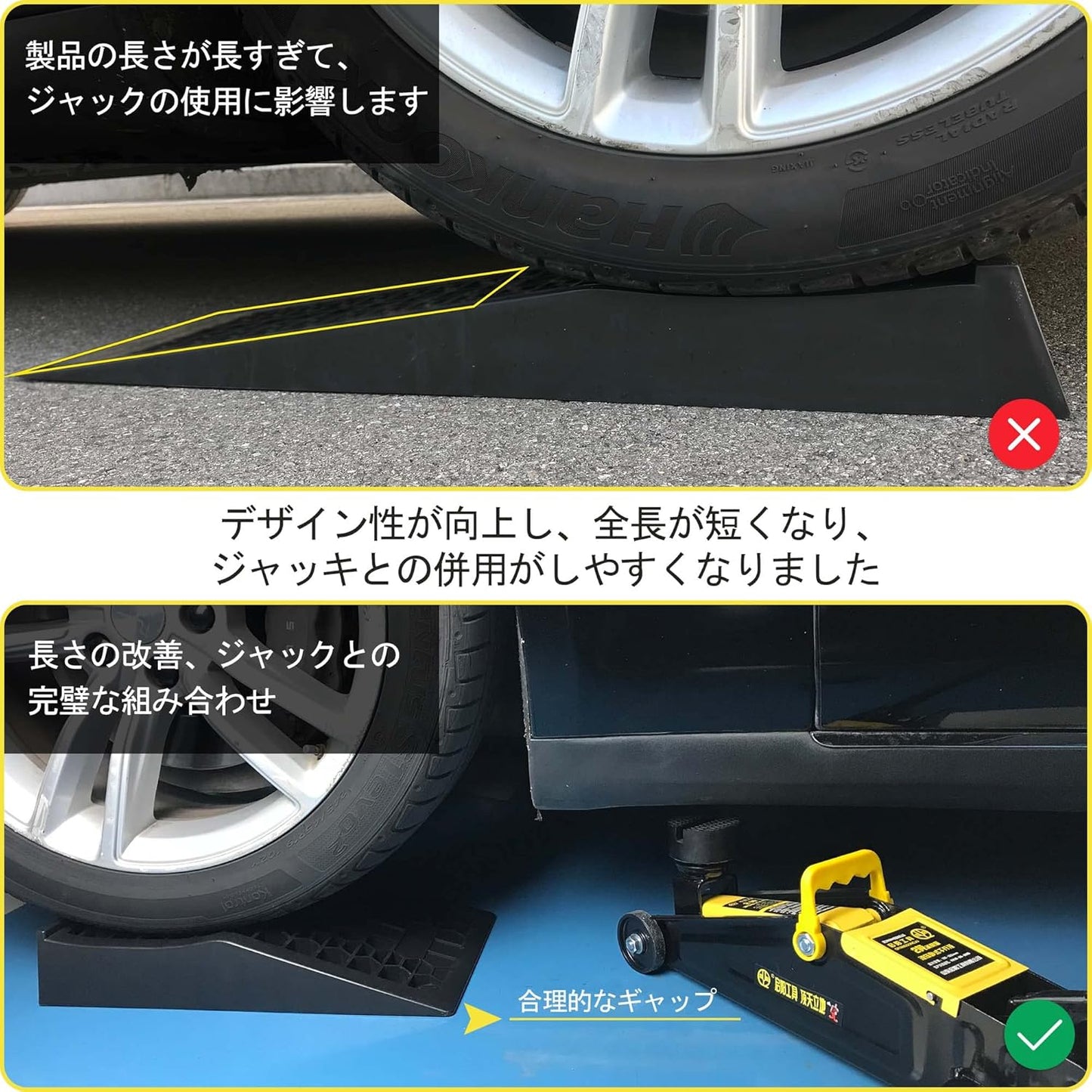 ROBLOCK カースロープ リフト タイヤスロープ耐荷重9T，低間隙ジャッキ支持自動車カースロープオイル交換及び車両メンテナンス用， 軽量 2個組 44.5cmx25cmx8cm