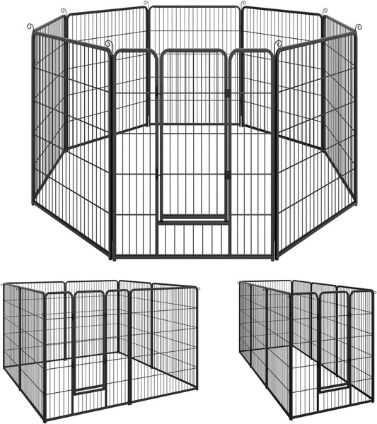 Alebert ペットサークル 犬 サークル 幅77cm*高さ100cm パネル8枚 複数連結可能 スチール製 ドア付き ペットフェンス