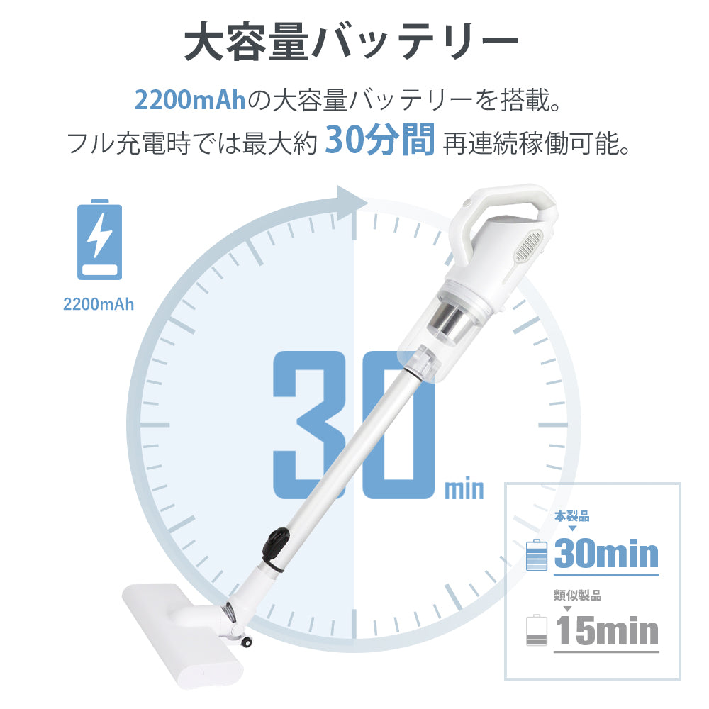 掃除機 コードレス ２WAY仕様 掃除機 軽量 サイクロン 着脱式バッテリー 多重濾過 ワンタッチゴミ捨て クリーナー ハンディー スティッククリーナー ハンディー ホワイト シンプル　掃除機 スティック 伸縮 バレンタインデー